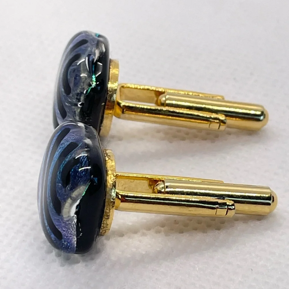 Cufflinks! Beautiful blue & green glass with black stripe design; Great gift!